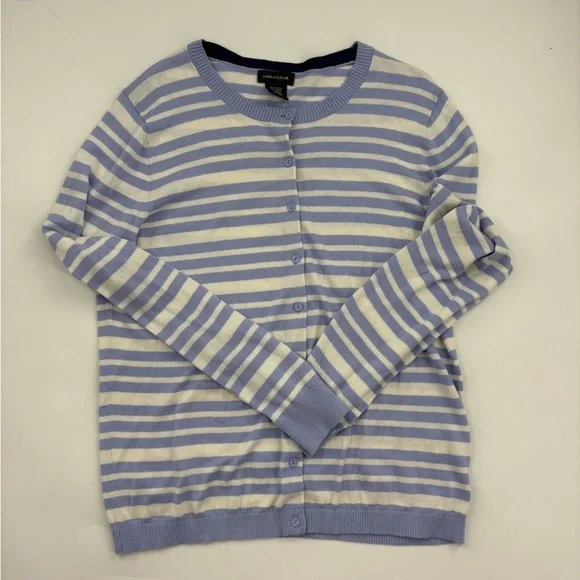 Lord & Taylor Womens Periwinkle Striped Button Up Cardigan X-Large Preppy - Picture 10 of 10